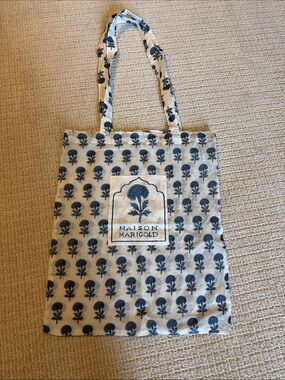 Maison Marigold Blue Floral Logo Tote White Cotton Shopping Reusable